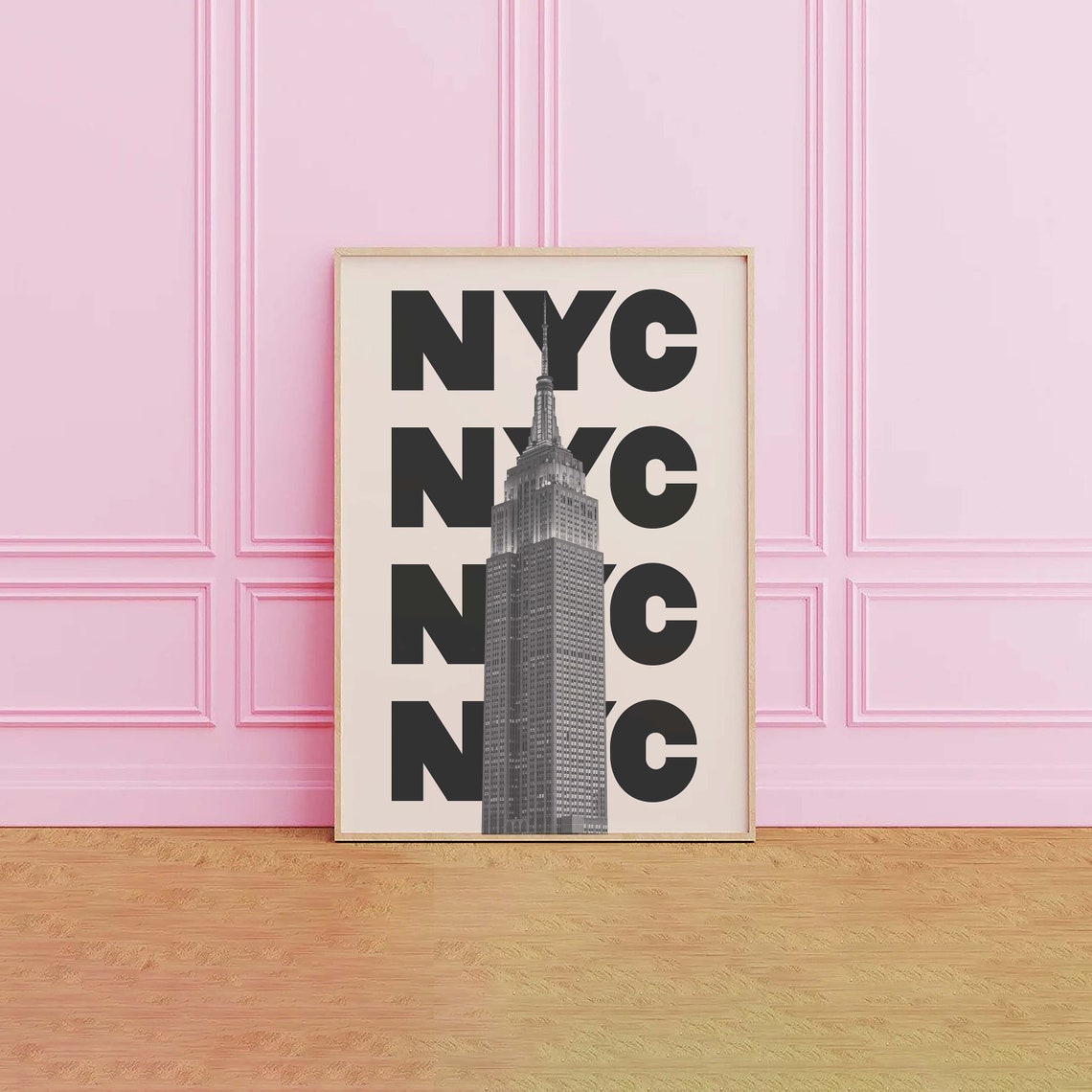 NYC Empire State Building Black White Repeat Typography Travel Poster - Image 4