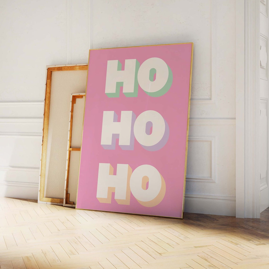 Ho Ho Ho 3D Block Letters Pink Santa Retro Christmas Quote Poster - Image 4