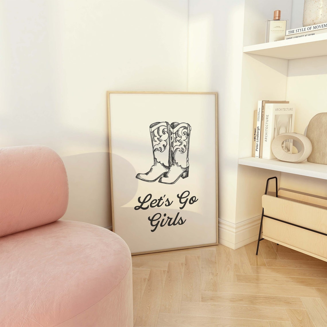 Lets Go Girls Cowboy Boots Black Script Western Decor Art Poster - Image 2