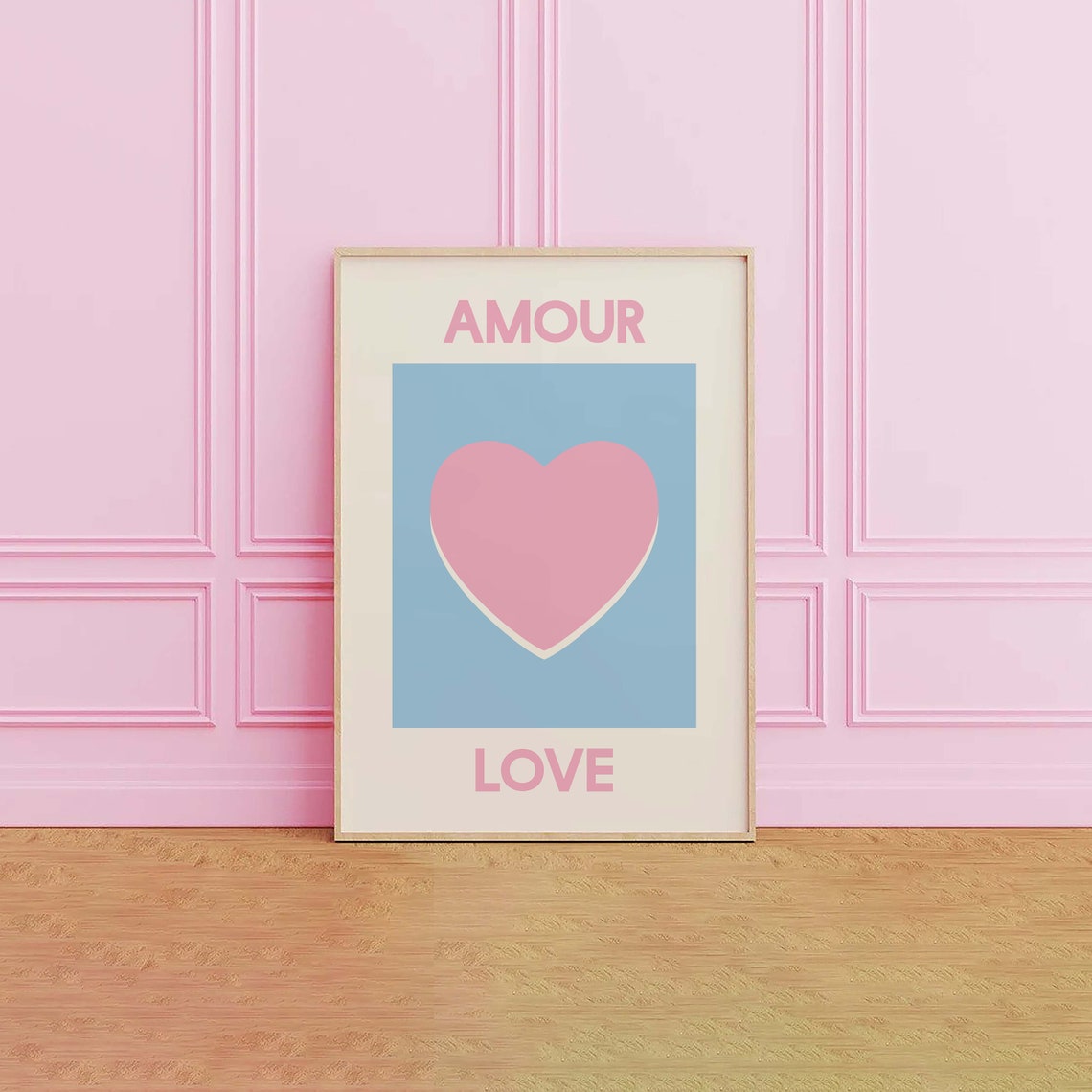 Amour Love Print Art Pink And Blue Heart Wall Art Cute Trendy Wall Art - Image 3
