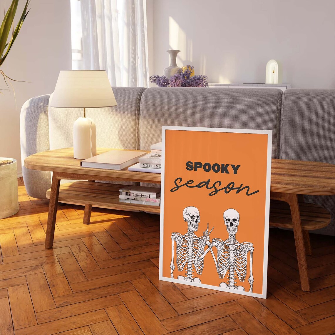 Spooky Season Skeletons Best Friends Peace Sign Orange Halloween Poster - Image 4