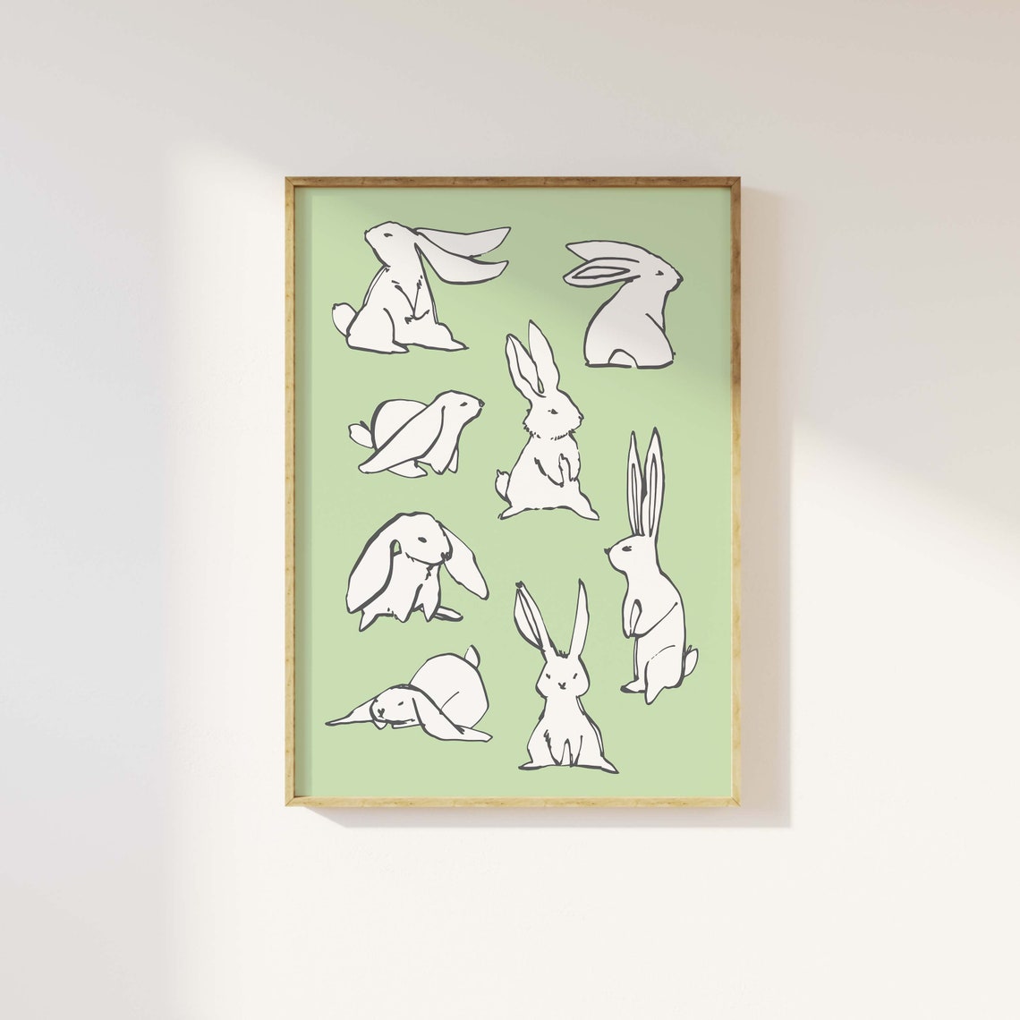 Bunnies Sketch Print Art Cute Rabbit Art Print Green Wall Art Trendy Easter Decor Nursery Decor - Image 3