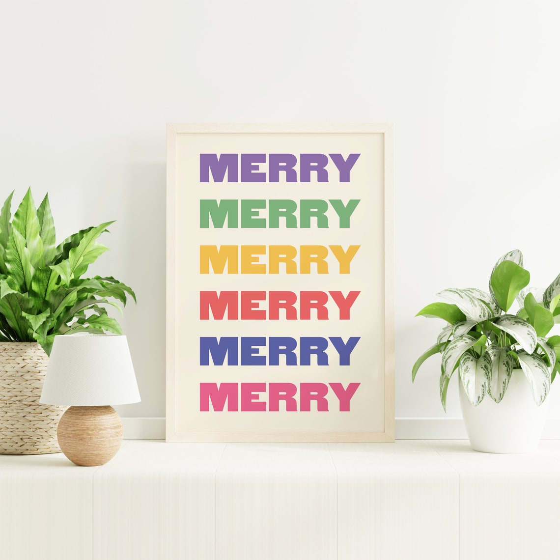Merry Christmas Repeated Colorful Retro Typography Art Poster - Image 4
