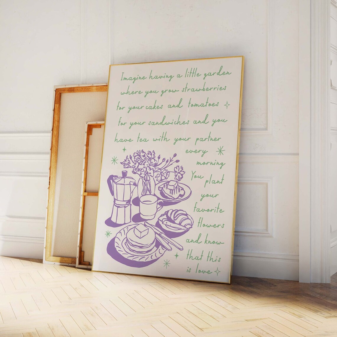 Imagine A Little Garden Slow Morning Tea Quote Poster In Green - Image 2