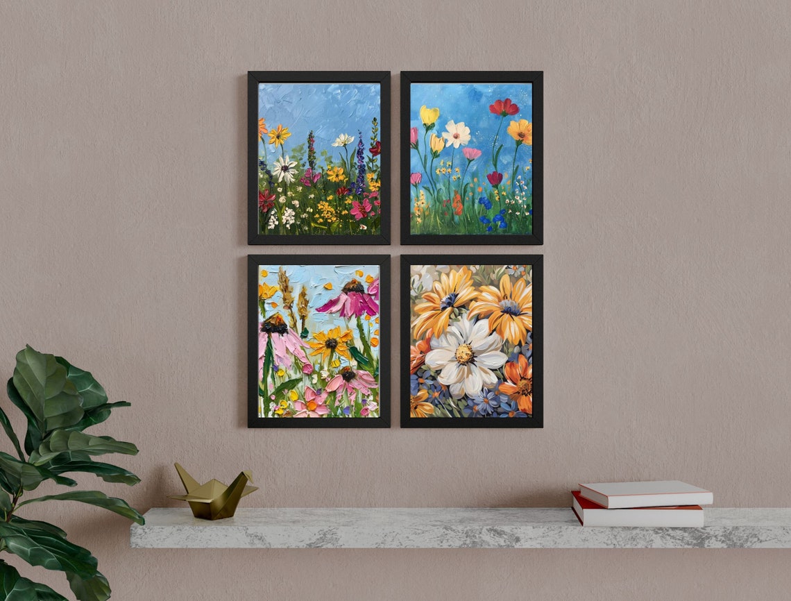 Set of 5 Wildflower Oil Paintings Colorful Floral Gallery Wall Poster - Image 8
