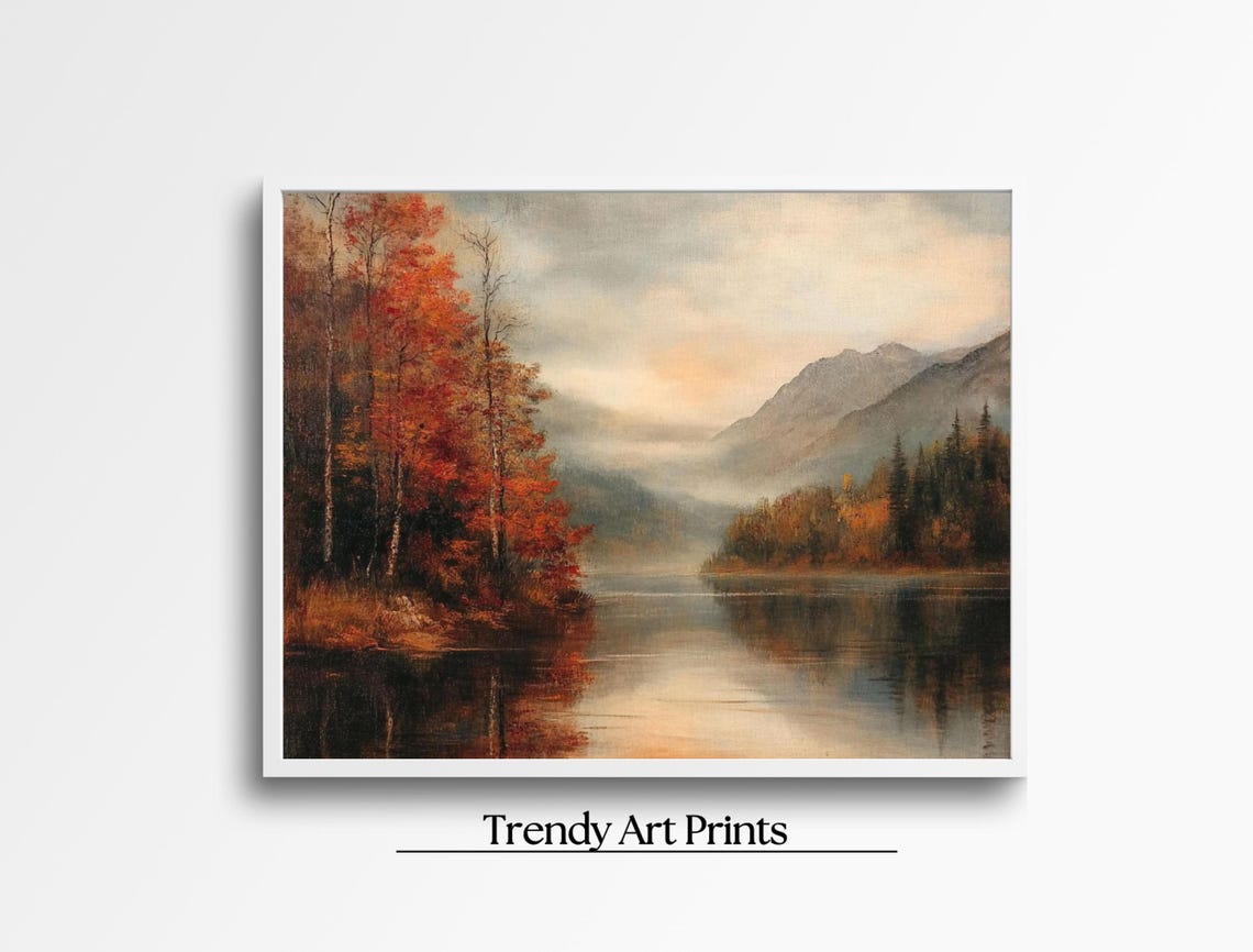 Rustic Autumn Lake Landscape Fall Foliage Mountains Reflection Poster - Image 4