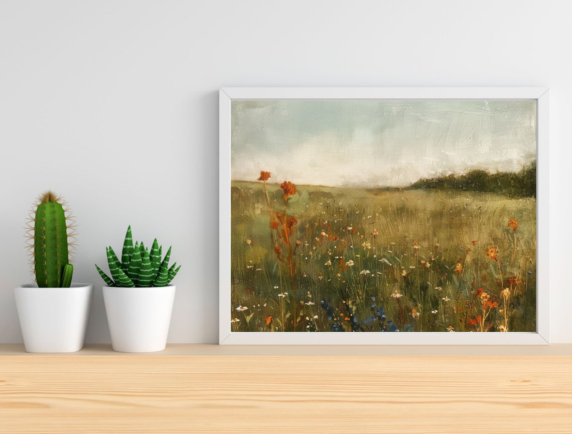 Soft Misty Green Meadow with Wildflowers at Calm Daybreak Poster - Image 5
