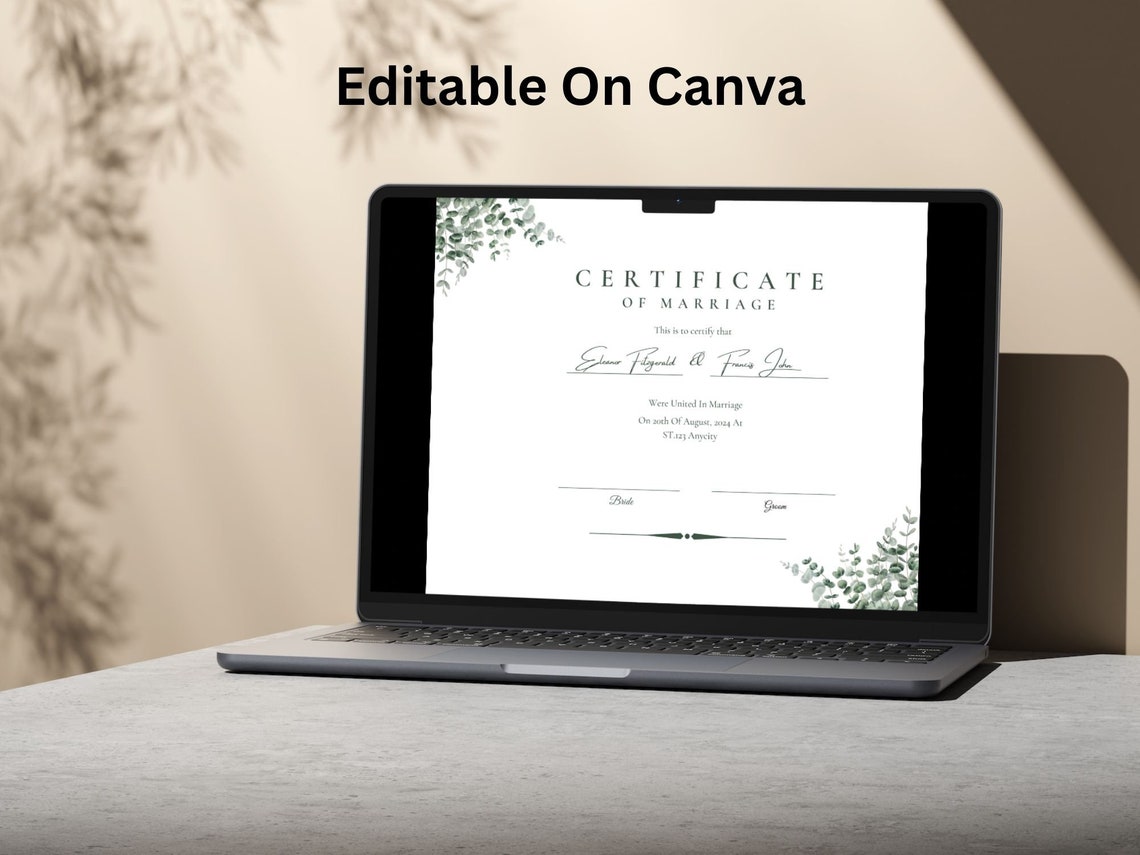Marriage Certificate Template Eucalyptus Greenery Wedding Print - Image 5