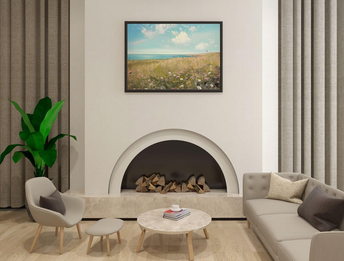 Coastal Wildflower Meadow Painting Vintage Summer Seaside Landscape Poster - Image 3
