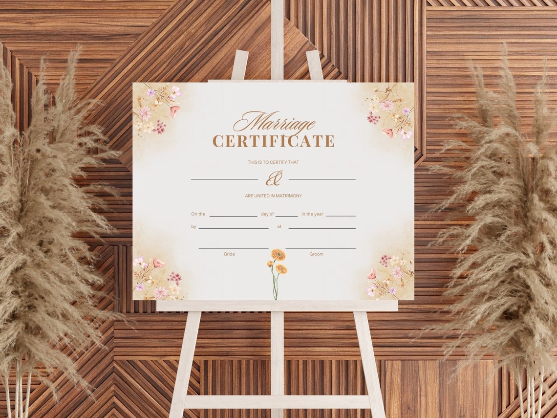 Editable Marriage Certificate Template Floral Wedding Keepsake Print - Image 3