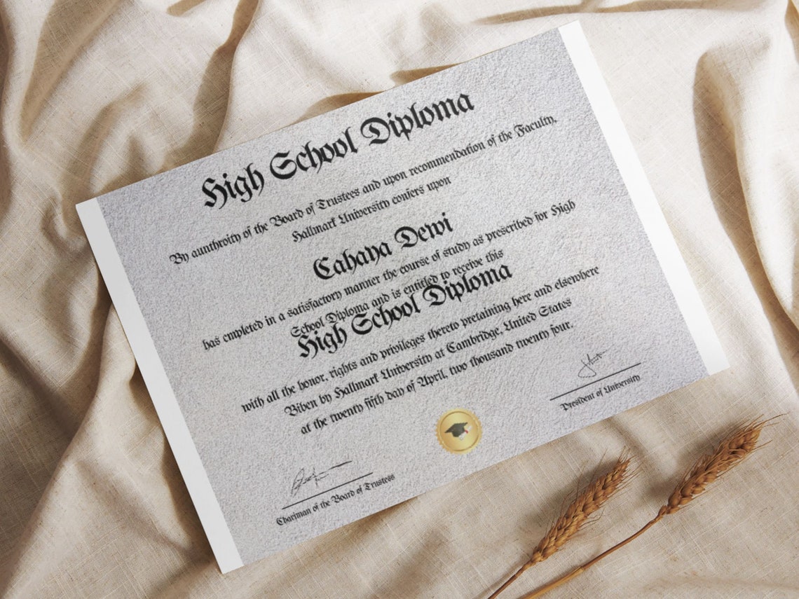 High School Diploma Template Gold Seal Classic Gothic Style Print - Image 6
