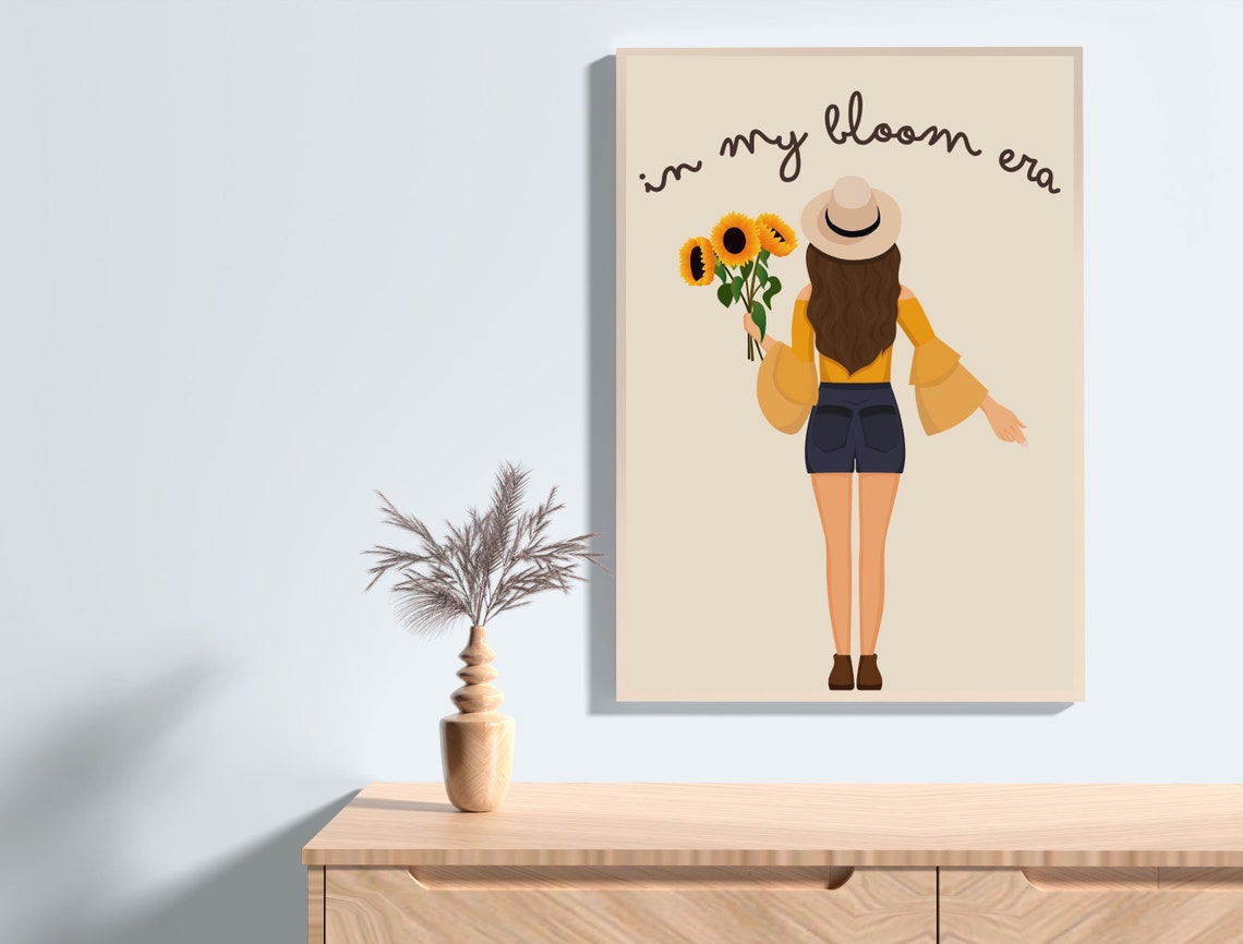In My Bloom Era Girl with Sunflowers Feminine Boho Chic Poster - Image 3