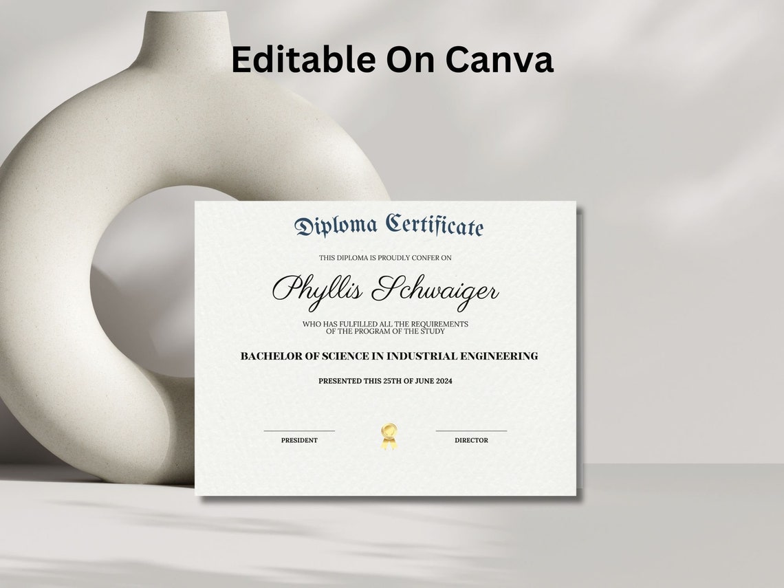 College Diploma With Gold Seal Customized University Diploma Replica Template Editable Graduation Certificate File - Image 2