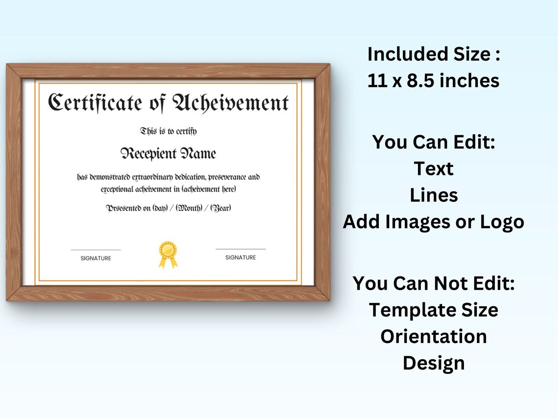 Editable Certificate Of Achievement Template Gold Seal Canva Print - Image 7