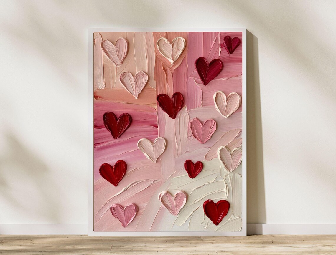 Textured Impasto Hearts Painting Pink Red Valentine Love Art Poster - Image 7