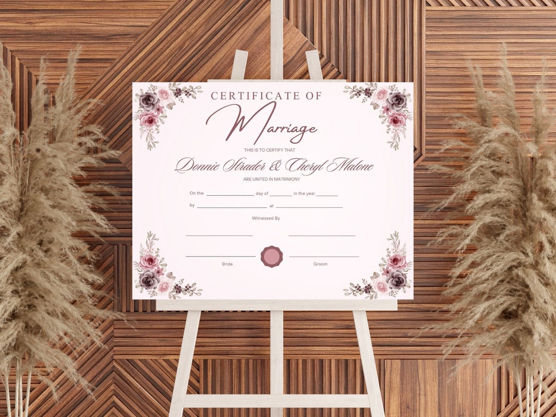 Editable Marriage Certificate Template Dusty Rose Floral Canva Print - Image 2