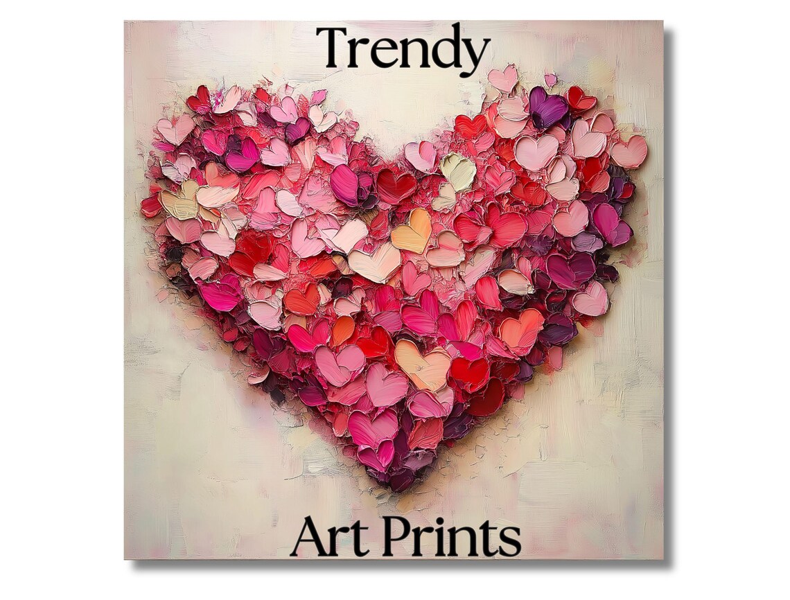 Multicolor Heart Impasto Painting Pink Red Purple Gallery Decor Print - Image 6