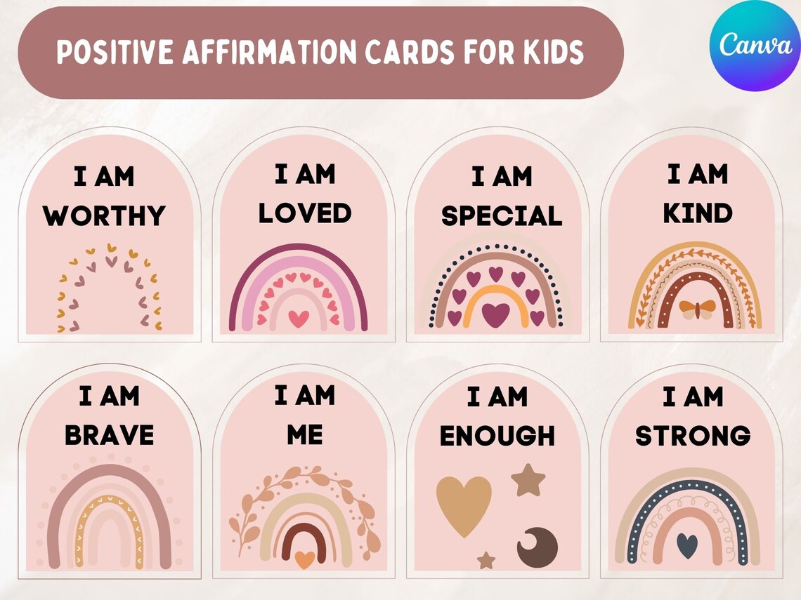Positive Affirmation Cards for Kids Rainbow Encouragement Card Print