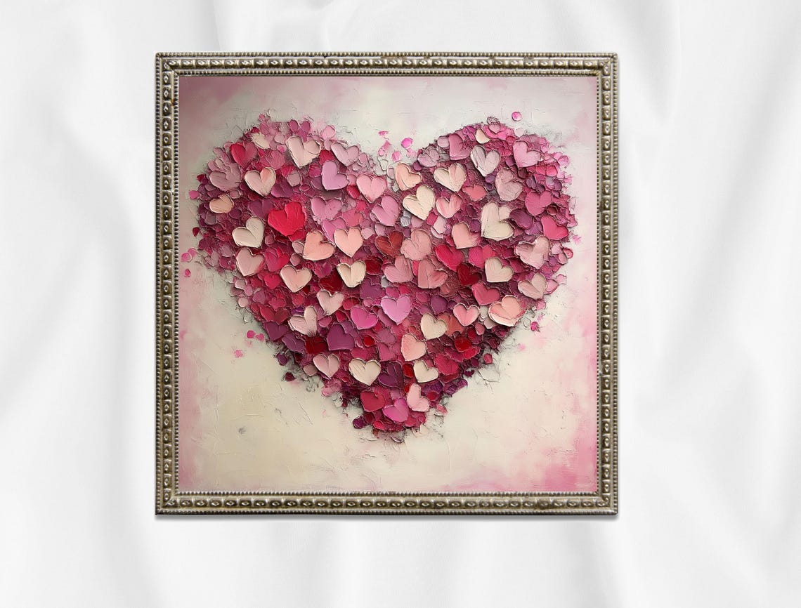 Pink Blush Textured Heart Impasto Oil Painting Romantic Decor Print - Image 3