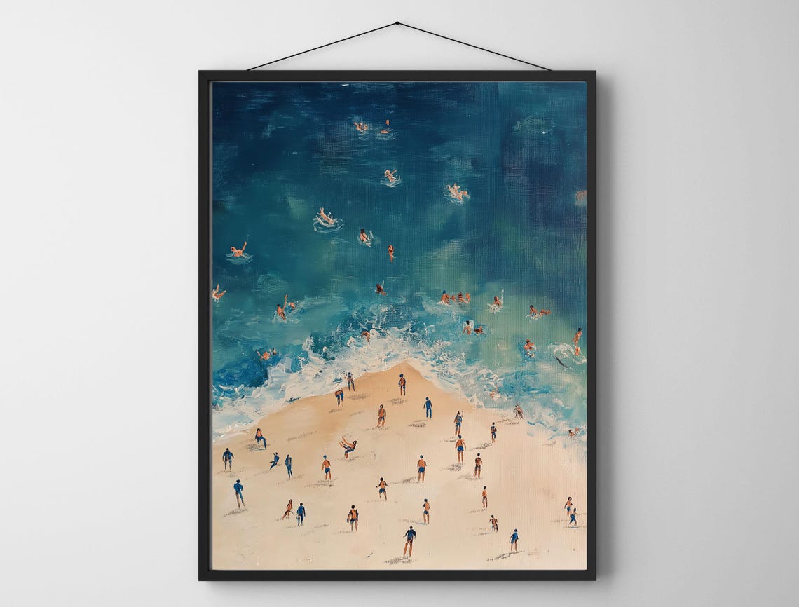 Vivid Aerial Beach Swimmers Turquoise Ocean Sand Summer Art Print - Image 6