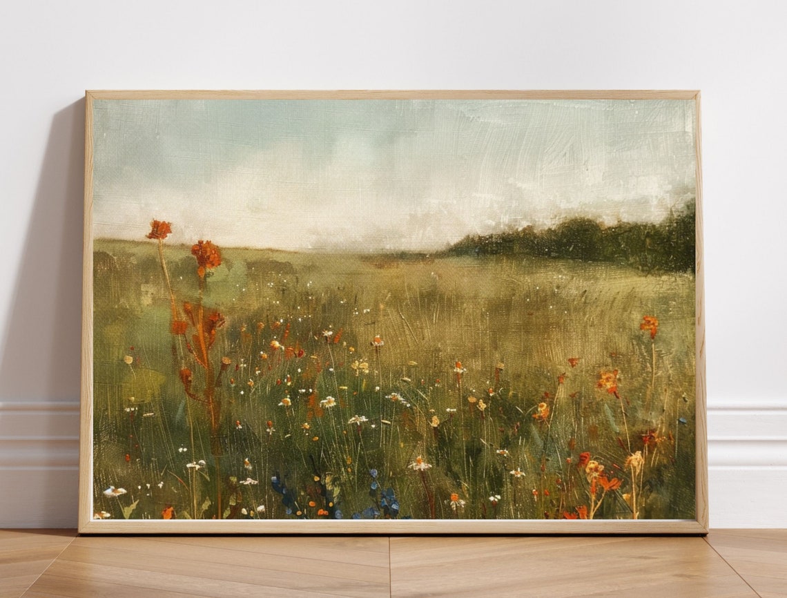 Soft Misty Green Meadow with Wildflowers at Calm Daybreak Poster - Image 8