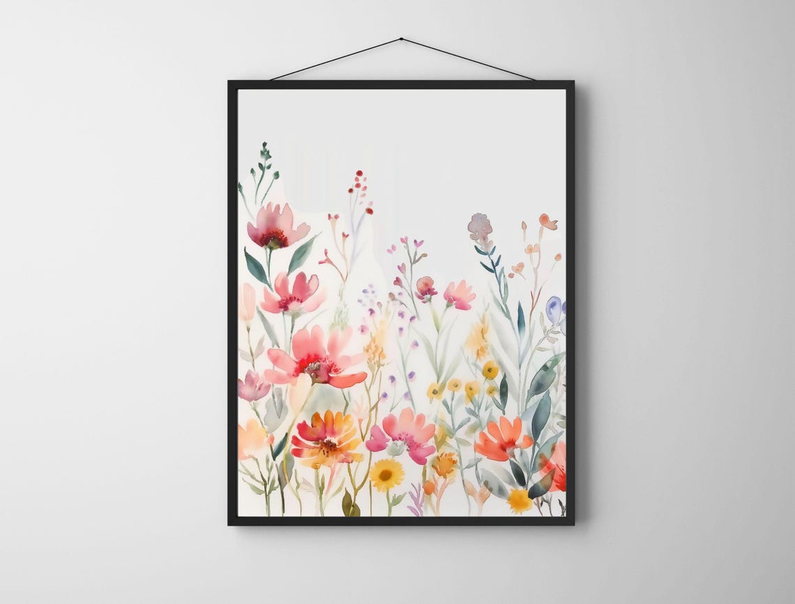Delicate Watercolor Wildflower Meadow Pastel Botanical Art Print - Image 6