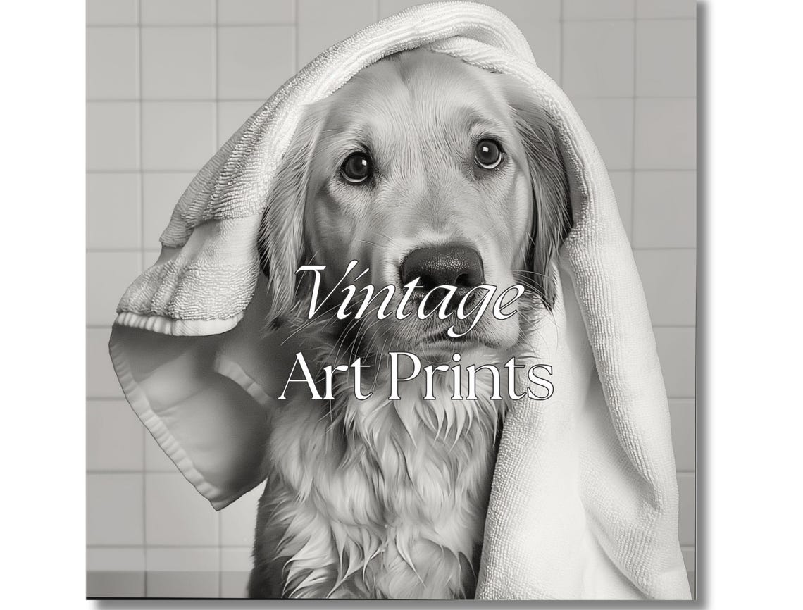 Bathroom Art Golden Retriever Gifts Toilet Humor Bathroom Wall Art Kids Bathroom Whimsy Animal Art Kids Art Bathroom Decor Towel - Image 6