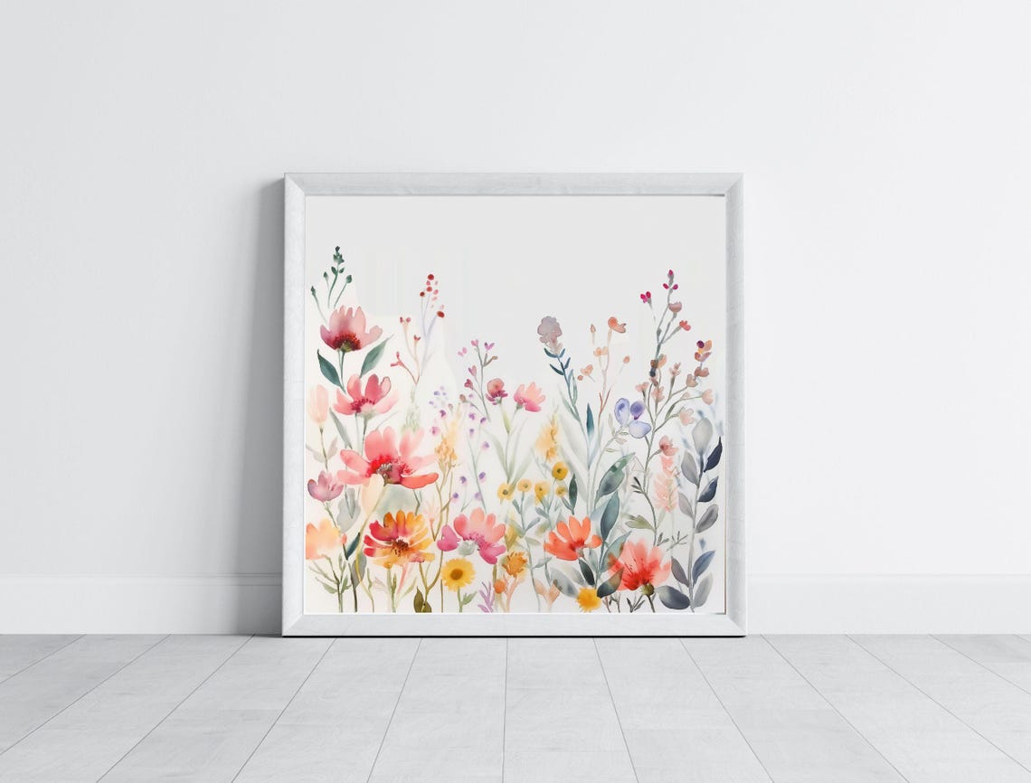 Delicate Watercolor Wildflower Meadow Pastel Botanical Art Print - Image 4
