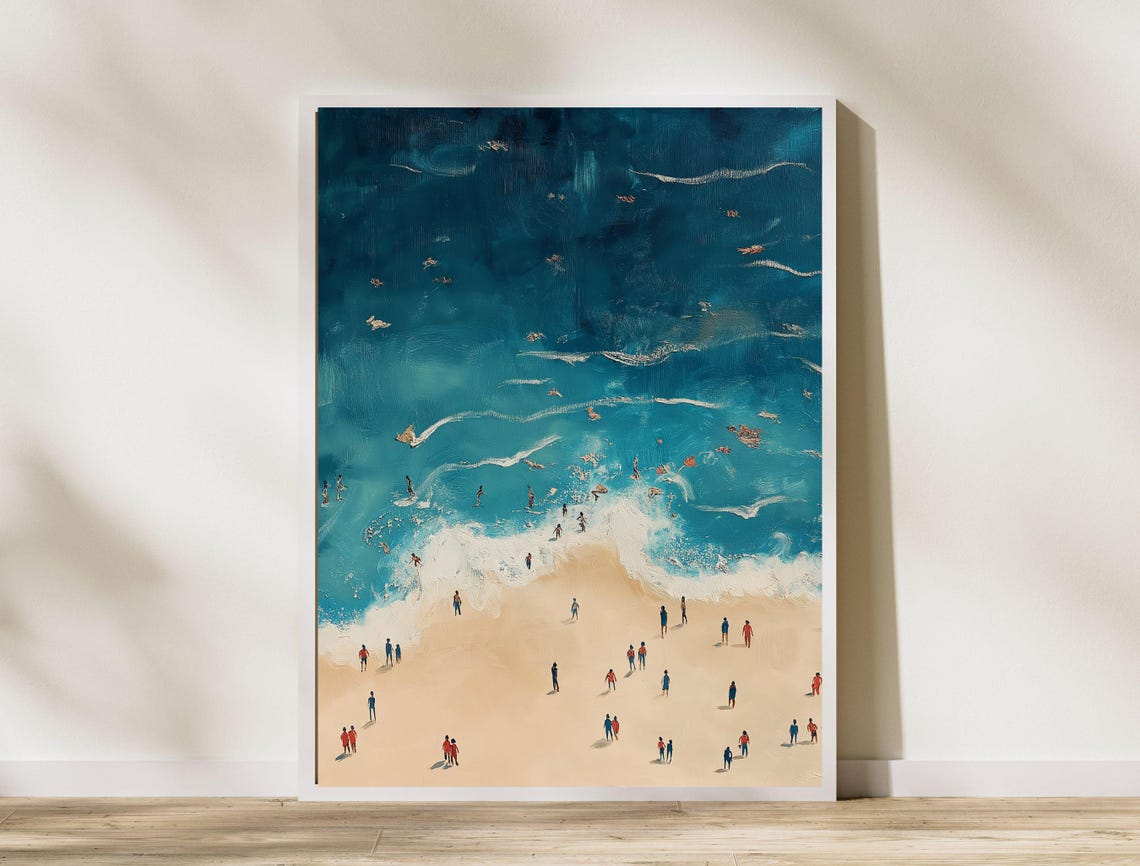 Foamy Aerial Turquoise Waves Sandy Beach People Summer Art Print - Image 8