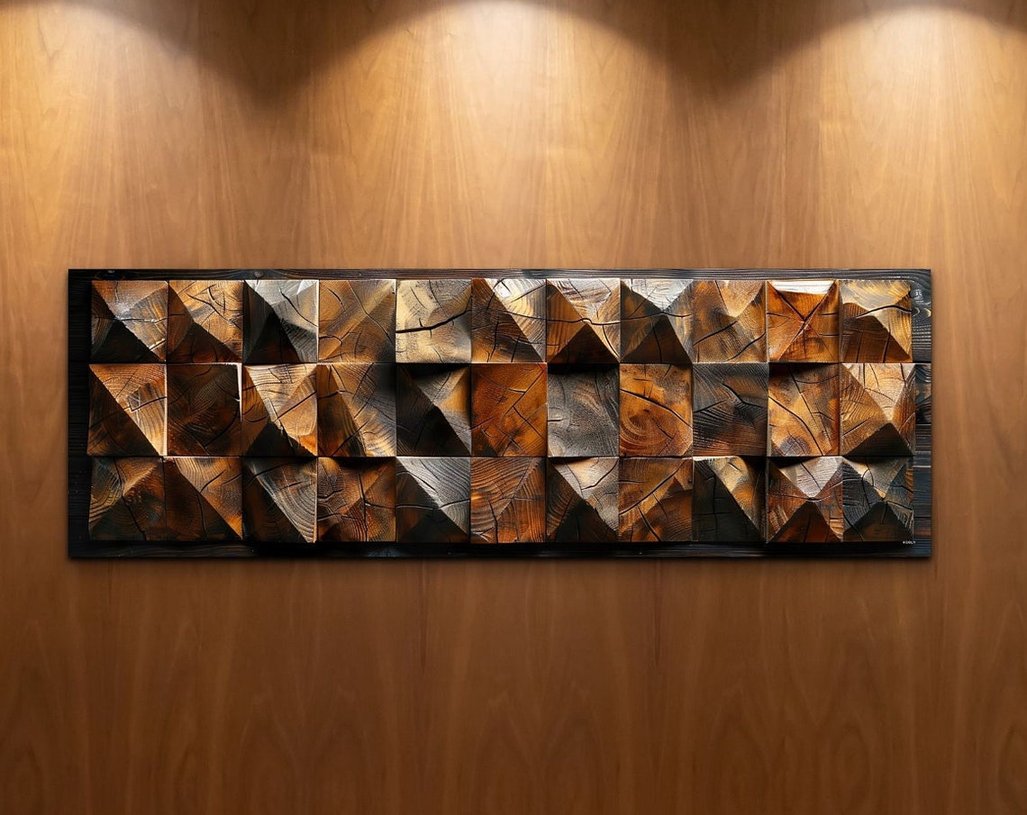 Star Pattern Carved Wooden Blocks Rustic Panoramic Art Poster