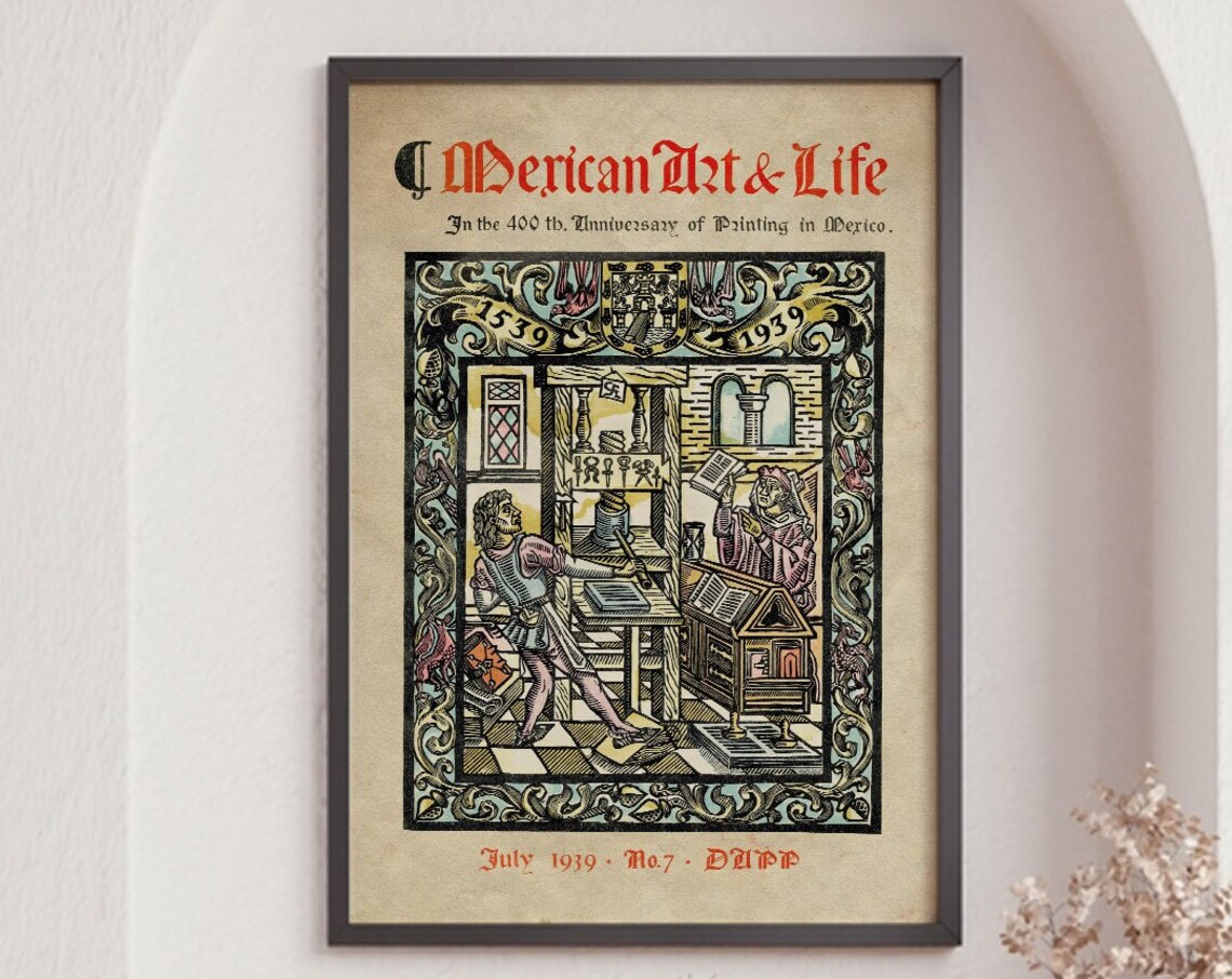 Mexican Art Life July 1939 Printing Press Anniversary Magazine Cover Print