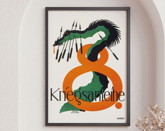 8th War Loan Vintage Poster Julius Klinger Art Print Retro Dragon Wall Art Number And Dragon