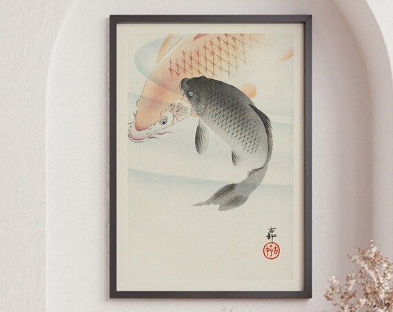 Ohara Koson Poster Print Two Carp Fish Poster Japanese Art Print Japanese Vintage Poster