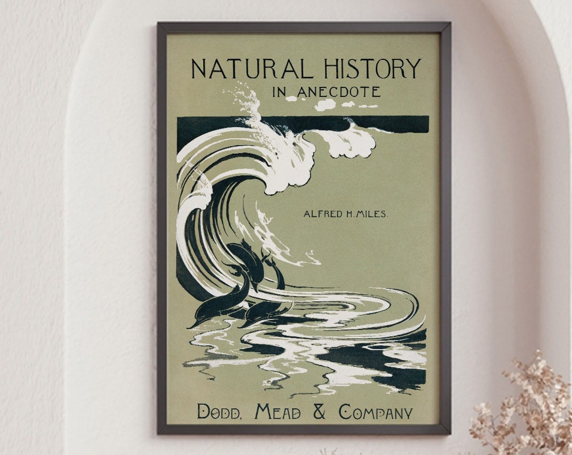 Natural History In Anecdote Wave Dolphins Vintage Book Cover Art Print