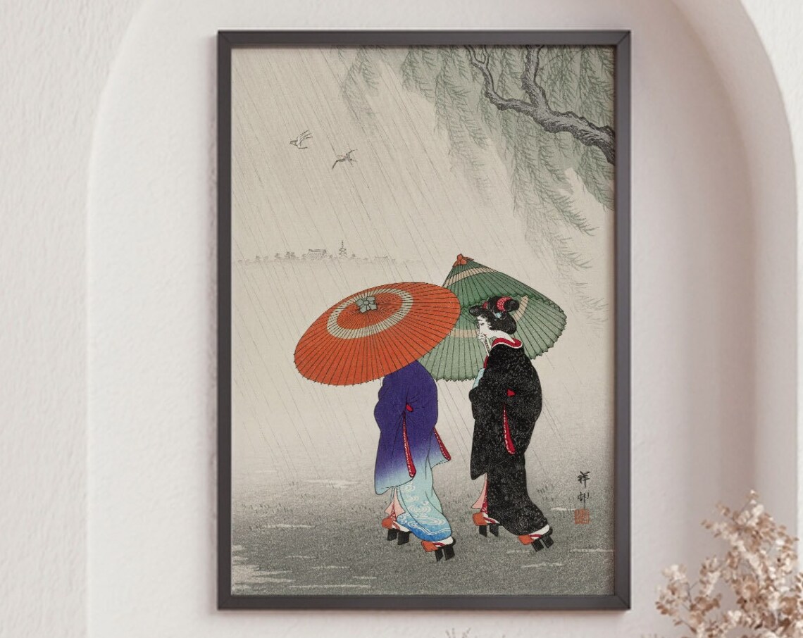 Ohara Koson Vintage Poster Print, Two Women in the Rain