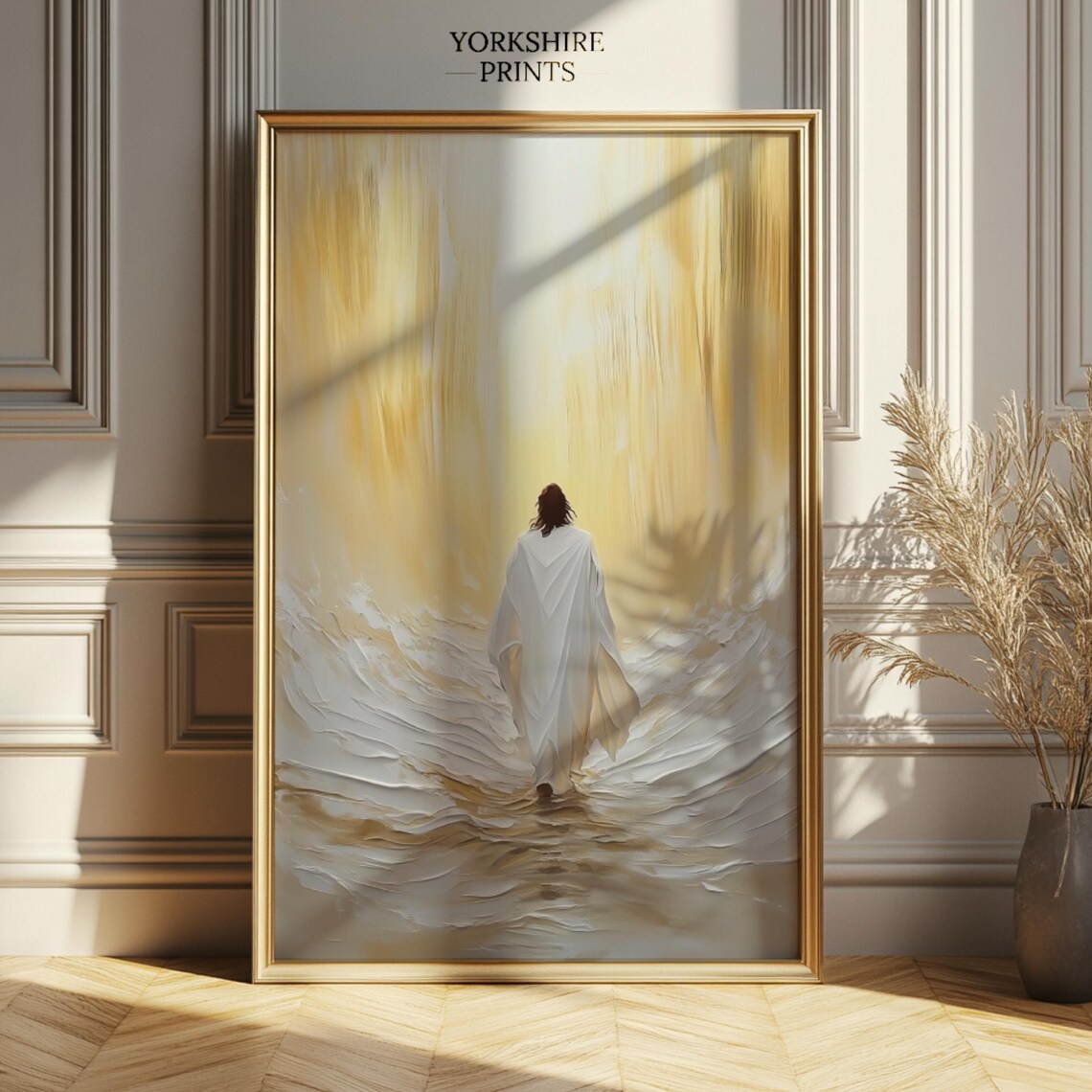 Jesus Walking on Water Golden Sea Christian Oil Painting Wall Art Poster
