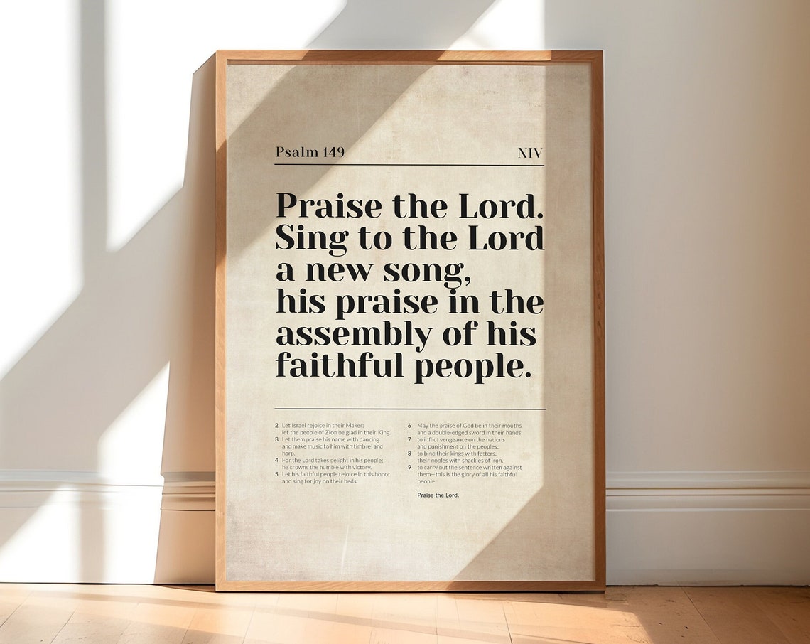 Psalm 149 Chapter Praise the Lord NIV Scripture Poster Vintage Paper - Image 4
