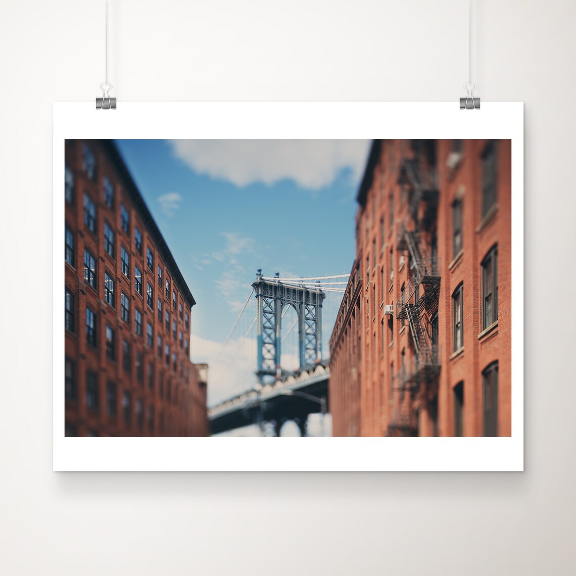 Manhattan Bridge Between Brooklyn Brownstones Street Photo Poster