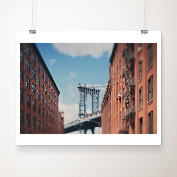Manhattan Bridge Between Brooklyn Brownstones Street Photo Poster