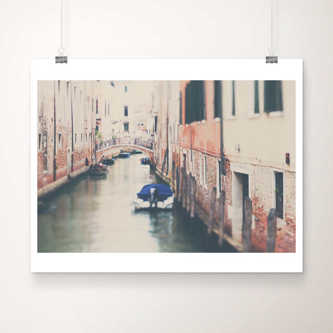 Venice Italy Canal Bridge Boats Soft Focus Photography Poster