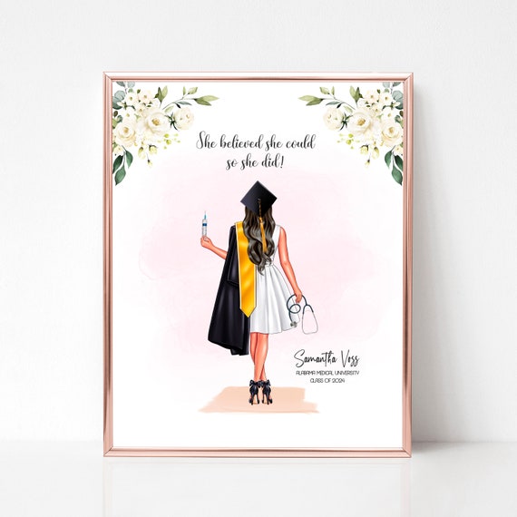 Personalized Nurse Graduation Portrait Doctor Graduation Print Medical Degree Keepsake Female Nurse Graduation Nursing School