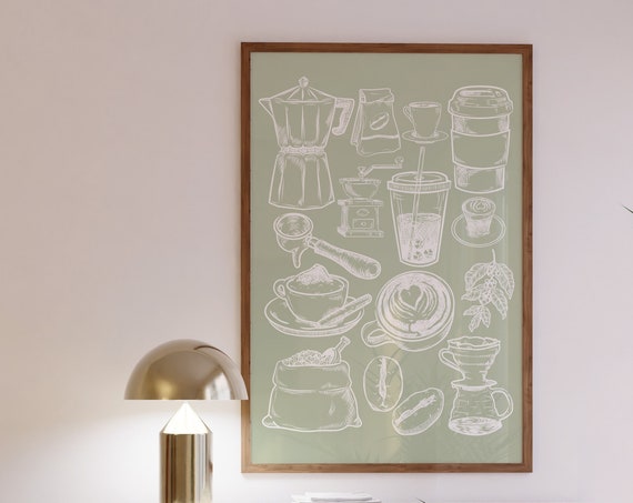 Kitchen Wall Art Coffee Bar Art Sage Green Print Prints Kitchen Prints Trendy Poster Coffee Art Coffee Wall Art Green Poster