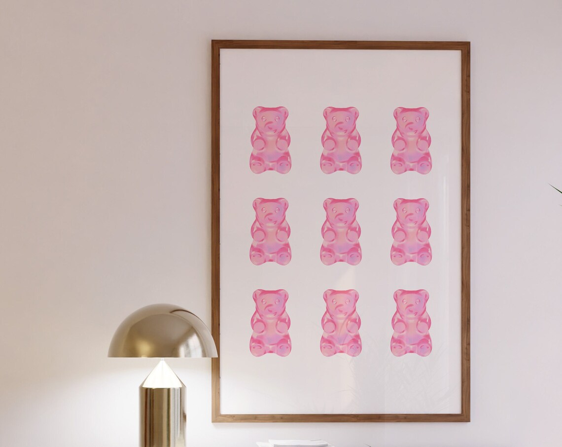 Cute Pink Gummy Bears Nine Grid Preppy Sweet Candy Art Poster