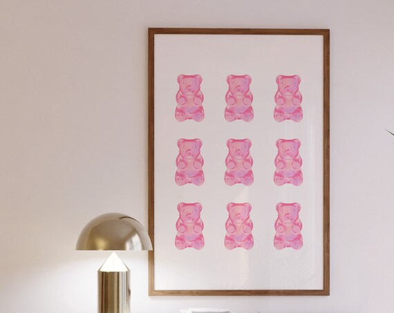 Cute Pink Gummy Bears Nine Grid Preppy Sweet Candy Art Poster