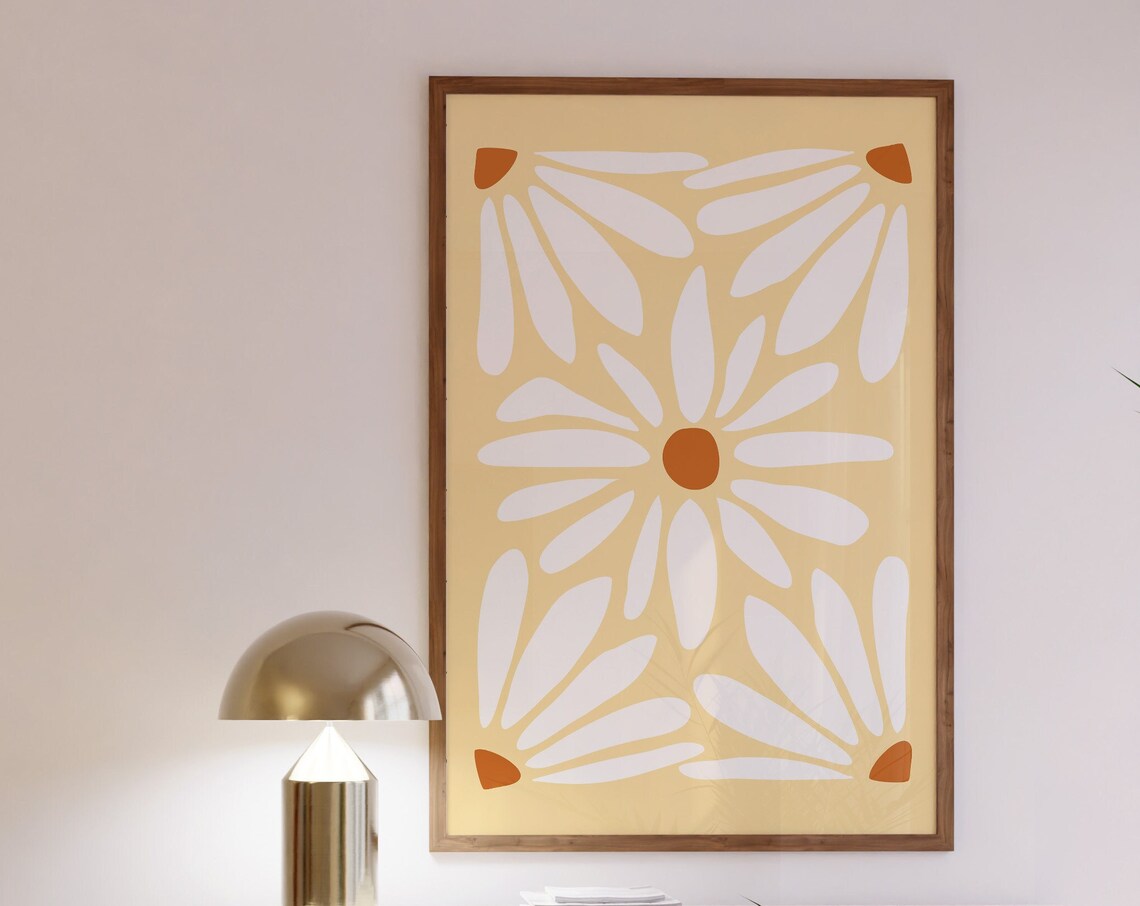 White Daisy Petals Yellow Matisse Style Abstract Floral Modern Poster