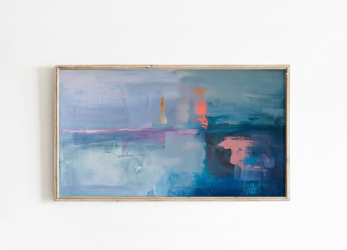 Moody Blue Gray Minimal Abstract Painting With Red Accent Art Poster