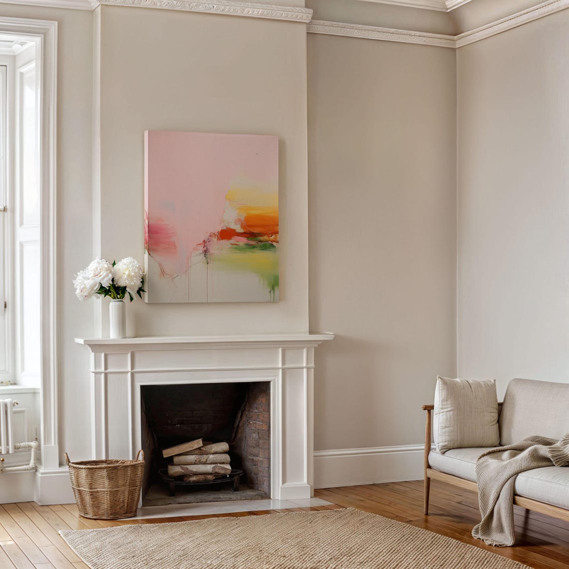 Blush Pink Minimalist Abstract With Bold Orange Red Brushstroke Poster - Image 5