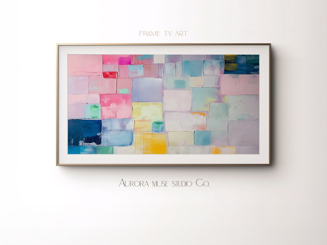 Pastel Patchwork Abstract Painting Colorful Square Mosaic Art Poster - Image 4