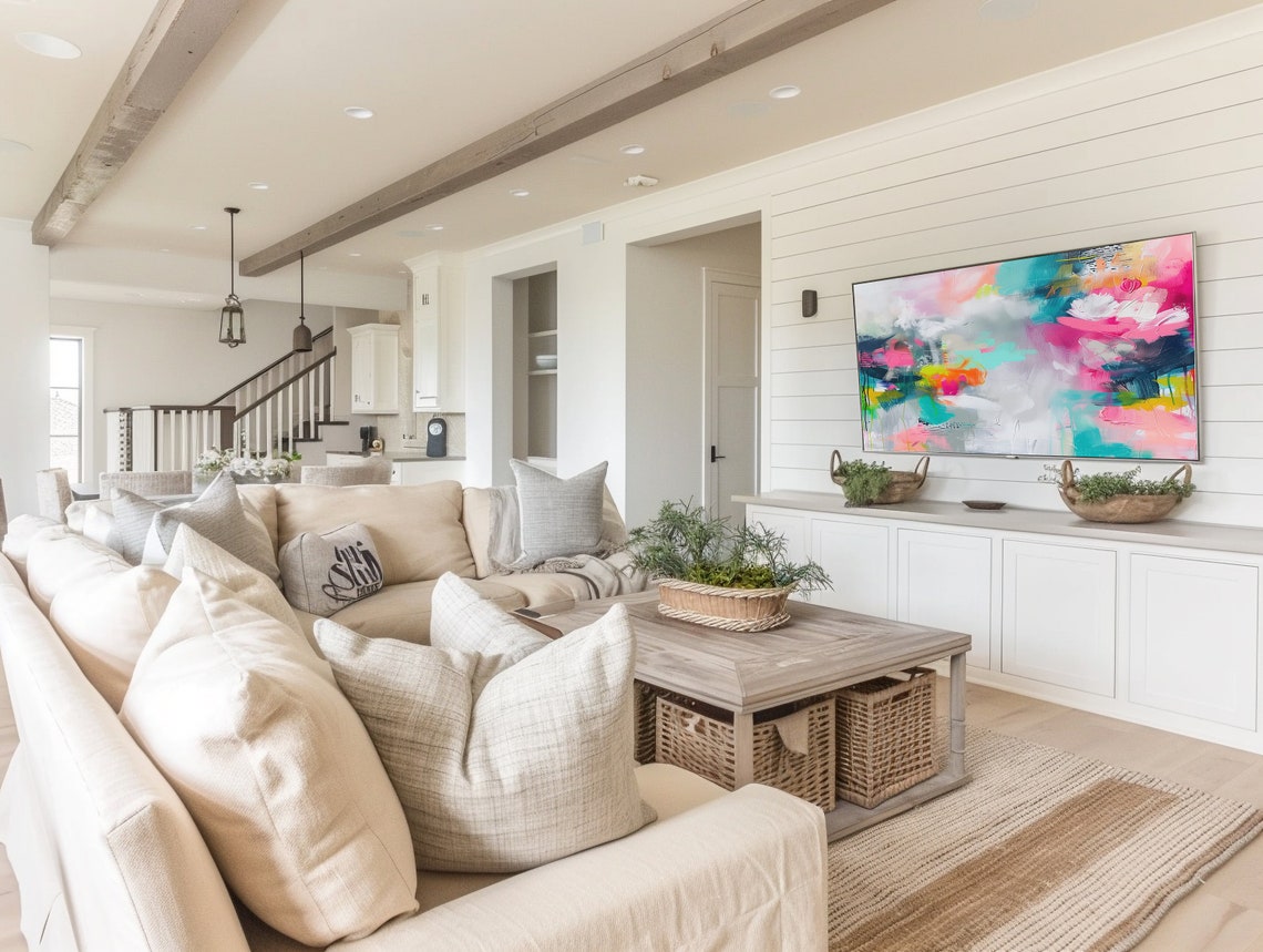 Colorful Pink Teal Abstract Painting Multi Panel Collage Wall Poster - Image 5