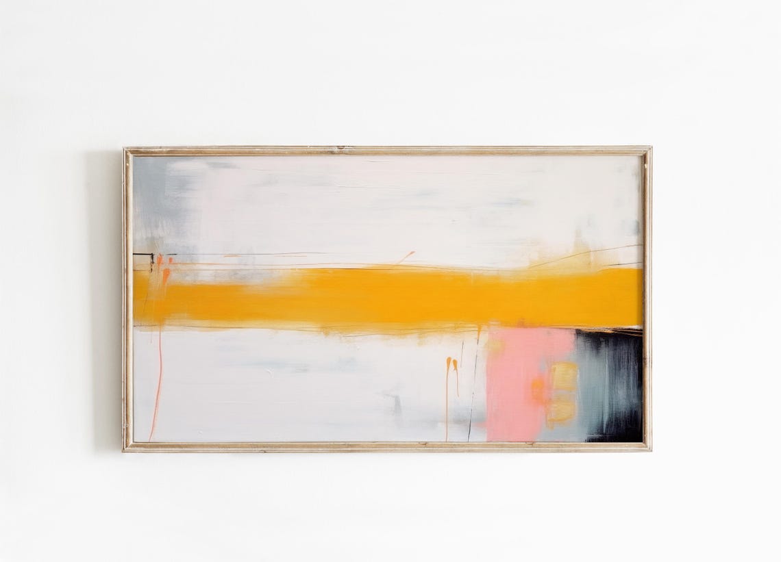 Mustard Yellow Stripe Abstract Painting Modern Coastal Room Poster - Image 5